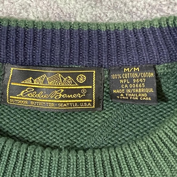 VTG Eddie Bauer Sweater Men Medium Green Cotton Crewneck Knit Pullover Granola - Picture 2 of 10
